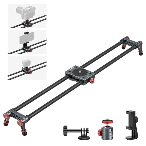 NEEWER 60cm Kohlefaser Kamera Slider Dolly Slider Schiene mit 360° Kugelkopf/Handyklemme/Action Kamera Halterung, 4 Lagern und verstellbaren Beinen, kompatibel mit GoPro Insta360 iPhone Android, CS2M NEEWER 60cm Kohlefaser Kamera Slider Dolly Slider Schiene mit 360° Kugelkopf/Handyklemme/Action Kamera Halterung, 4 Lagern und verstellbaren Beinen, kompatibel mit GoPro Insta360 iPhone Android, CS2M von NEEWER