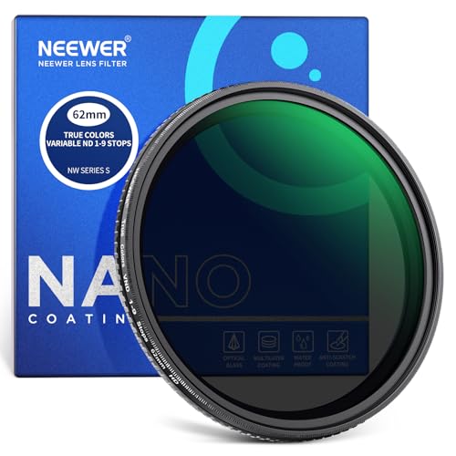 NEEWER 62mm True Colors Variabler ND Filter ND2-ND400, Hard Stop Graufilter mit mehrfach beschichtetem optischem HD Glas Zubehör/Aluminiumrahmen von NEEWER