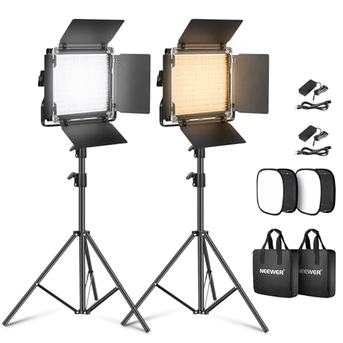 NEEWER 660 LED Videolicht Panel 2 Set mit Stativ/Faltbarer Diffusor: (2) Bi Farbe CRI96+ Videoleuchte Fotolicht mit Barndoor (2) 75" Lichtstativ für Fotografie Licht Video Studio Dauerlicht Filmlicht von NEEWER