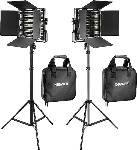 NEEWER 660 LED Videolicht Panel 2 Set mit Stativ: (2) Bi Farbe CRI96+ LED Videoleuchte Fotolicht mit Barndoor, (2) 75" Lichtstativ für Fotografie Licht Video Studio Dauerlicht Filmlicht (Schwarz) von NEEWER