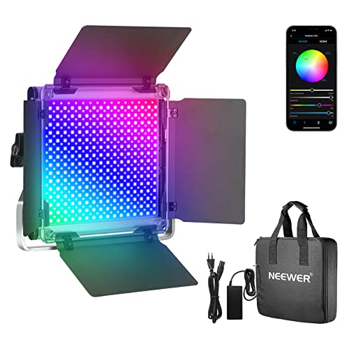 NEEWER 660 PRO 50W RGB LED Videoleuchte Panel mit APP Steuerung 360° Vollfarbe Video Licht CRI 97 mit Barndoor/U-Halterung für Studio Dauerlicht Fotografie von NEEWER