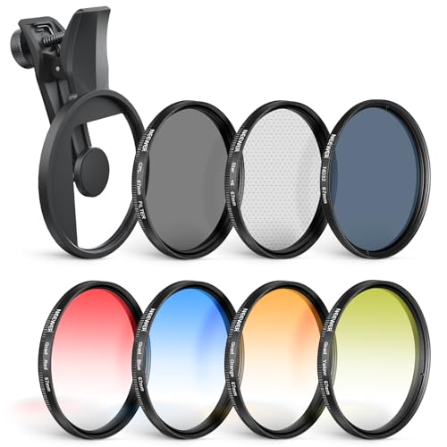 NEEWER 67mm ND Filter Set Kompatibel mit iPhone, 7er Pack, aufsteckbarer CPL Polfilter zirkularer polarisationsfilter+ND32+Sternenlicht+GND (Rot/Orange/Gelb/Blau), Kameraobjektiv Zubehörset, FL-P12 von NEEWER