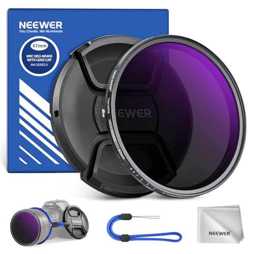 NEEWER 67mm ND2-400 (1-9 Stop) Variabler ND Filter mit Objektivdeckel Trageband Reinigungstuch präziser Einstellung der Neutraldichte Graufilter Fingerabdruck Kratzfest mehrschichtiges optisches Glas von NEEWER