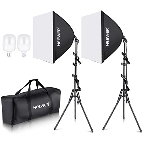 NEEWER 700W Äquivalent Softbox Beleuchtung Set, 2Pack 5500K CFL Beleuchtung Glühbirnen, 24x24 Zoll Softboxen mit E27 Sockel, Fotografie kontinuierliche Beleuchtung Set Fotostudio Ausrüstung von NEEWER