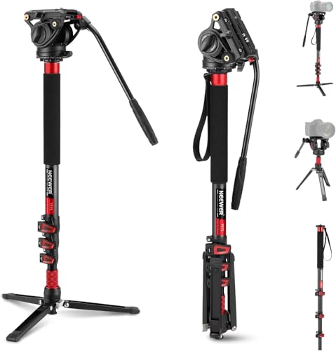 NEEWER 71,6" Pro Kamera Einbeinstativ, Teleskop Kohlefasereinbeinstativ mit Schnellwechselplatte Kompatibel mit DJI RS Gimbals, abnehmbare Basis für Kamera Camcorder, maximale Belastung 6kg, TP71 von NEEWER