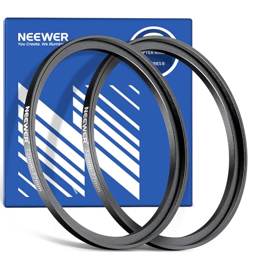 NEEWER 72-77mm Step Up Adapterring (2er Pack) mit Reinigungstuch, ultraschlanker Objektivfilter Adapterring aus Aluminiumlegierung für 72mm Kameraobjektive zur Verwendung von 77mm Filtern von NEEWER
