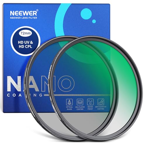 NEEWER 72mm CPL UV Filter Set, Zirkular Polfilter(Polarisationsfilter)/UV Schutz Objektivfilter Set mit optischem HD Glas mit doppelseitiger 30 lagiger Nanobeschichtung/ultradünnem Aluminiumrahmen von NEEWER