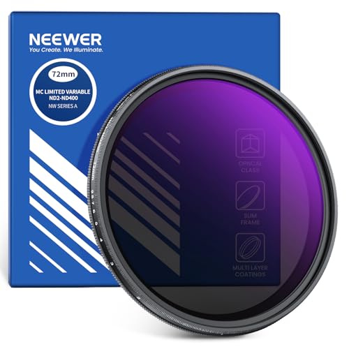 NEEWER 72mm Variabler ND Filter ND2-ND400, Hard Stop Limited Einstellbarer Graufilter mit mehrfach beschichtetem, wasserabweisendem, kratzfestem optischem Glas, schlankem Aluminiumrahmen von NEEWER