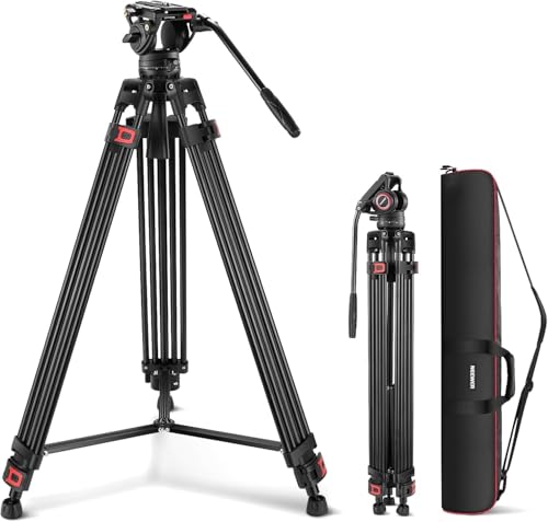 NEEWER 74" Pro Videostativ mit Fluidkopf, QR Platte kompatibel mit DJI RS Gimbals Manfrotto, strapazierfähiges Kamerastativ mit Teleskopgriff skalierte Basis für DSLR, max. Belastung 17,6lb/8kg, TP74 von NEEWER