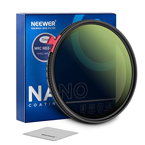 NEEWER 77mm Variable ND Filter ND2 ND400 mit Putter (0.3-2.7, 1-9 Stopps) Variabel Graufilter HD optisches Glas 30 lagiges Nano beschichtetes wasserabweisend Kratzfest von NEEWER