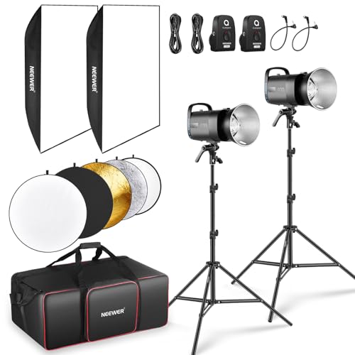 NEEWER 800Ws Studio Monolight Strobe Flash Set: 2er Pack S101-400W PRO 5600K Blitzlicht Studio mit 2,4G Auslöser/150W Einstelllampe/Bowens Mount/Softboxen/Ständer/Reflektor/Tasche, kompatibel mit QPRO NEEWER 800Ws Studio Monolight Strobe Flash Set: 2er Pack S101-400W PRO 5600K Blitzlicht Studio mit 2,4G Auslöser/150W Einstelllampe/Bowens Mount/Softboxen/Ständer/Reflektor/Tasche, kompatibel mit QPRO von NEEWER