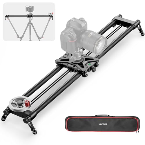 NEEWER 80cm Kamera Slider mit Schwungrad & Kurbel, Glatter Carbon Fiber Dolly Rail Track mit 4 präzisen Lagern, verstellbare Beine, für DSLR Kamera Camcorder, Max Load 17,6Pfund/8kg von NEEWER