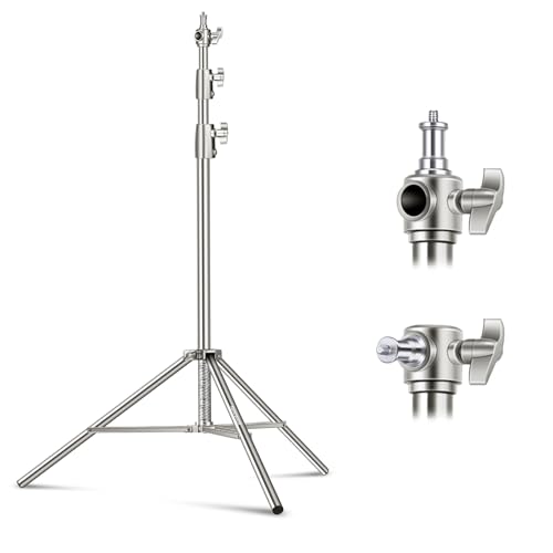 NEEWER 9.2ft/2.8m Edelstahl-Lichtstativ, federgepolstertes, strapazierfähiges Fotografiestativ mit 1/4" bis 3/8"-Schraubadapter für Studioblitz, LED-Videoleuchte, Ringlicht, Monolight, Softbox von NEEWER