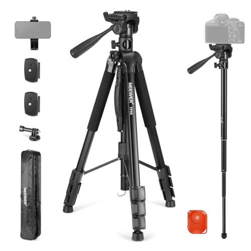 NEEWER Basic 74" Video Stativ Einbeinstativ mit 3 Wege Schwenk Neige Kopf & Fernbedienung, Kamerahalterung mit zentraler Achse, Telefonhalterung für DSLR, iPhone, Teleskop, Max Load 17,6lb, TP05 von NEEWER