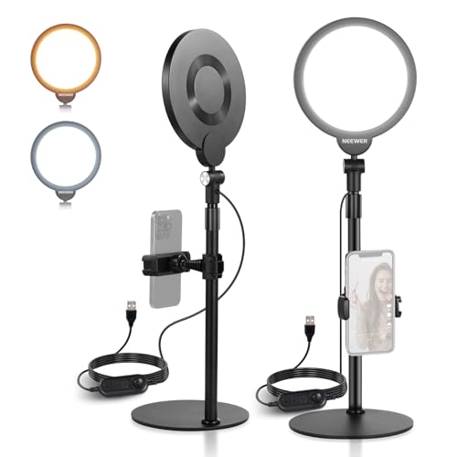NEEWER Basics 2er 7" Tisch Ringlicht für Video Aufnehmen Dimmbare 10W Vollbild Video Key Light mit Ständern & Handyhaltern kompatibel mit iPhone PC Streaming, Videokonferenzen und Vlogging, R06 NEEWER Basics 2er 7" Tisch Ringlicht für Video Aufnehmen Dimmbare 10W Vollbild Video Key Light mit Ständern & Handyhaltern kompatibel mit iPhone PC Streaming, Videokonferenzen und Vlogging, R06 von NEEWER