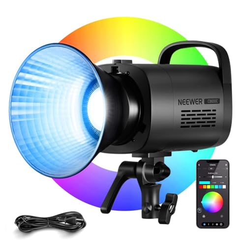 NEEWER CB100C 130w RGB LED Videoleuchte, COB Dauerlicht mit APP/2,4G Steuerung, Videolicht 360° Vollfarbe 2700K-6500K 27000lux/m Studiolicht Bowens Mount TLCI/CRI97+ 17 Szenen für Video Fotografie NEEWER CB100C 130w RGB LED Videoleuchte, COB Dauerlicht mit APP/2,4G Steuerung, Videolicht 360° Vollfarbe 2700K-6500K 27000lux/m Studiolicht Bowens Mount TLCI/CRI97+ 17 Szenen für Video Fotografie von NEEWER