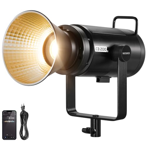 NEEWER CB200B 210W LED Videoleuchte Studiolicht mit 2,4G/APP Fernbedienung,Ganzmetall COB Bi-Color Studio Dauerlicht Bowens Halterung 90000Lux/1m 2700K-6500K CRI/TLCI97+ 12 Effekte für Porträt von NEEWER