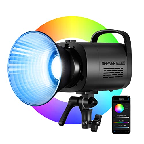 NEEWER CB60 RGB 70W LED Videoleuchte Studiolicht Bowens Halterung COB Vollfarbe 18000 Lux@1m CCT 2700K ~ 6500K CRI 97+ 17 Beleuchtungsszenen App Steuerung Dauerlicht für Fotografie, Videobeleuchtung von NEEWER