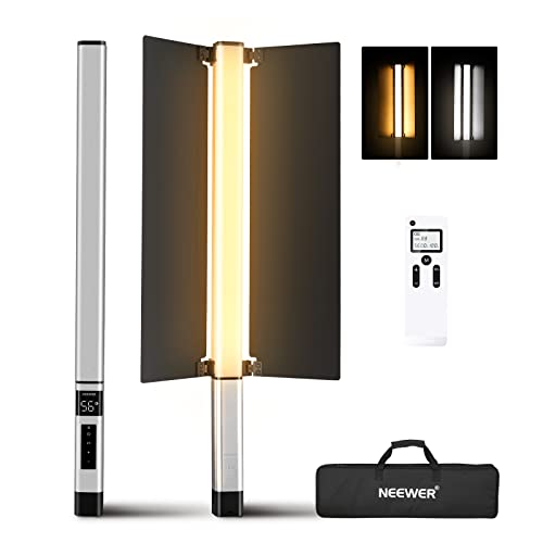 NEEWER CL124 LED Videoleuchte Lichtstab mit Metal Barndoor, tragbare dimmbare zweifarbige Fotografie Videolicht Handlichtstab mit 2,4G Fernbedienung, 3200K~5600K, 1500Lux, CRI 97+, 2500mAh Akku von NEEWER