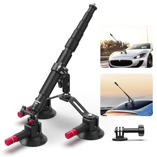 NEEWER Dreifach Saugnapf Autohalterung Set mit 2 in 1 Verlängerungsstange/Selfie Stick, Schnellverschluss Magic Arm Kamerahalterung mit Action Kamera Adapter, kompatibel mit GoPro Insta360, CA065 von NEEWER