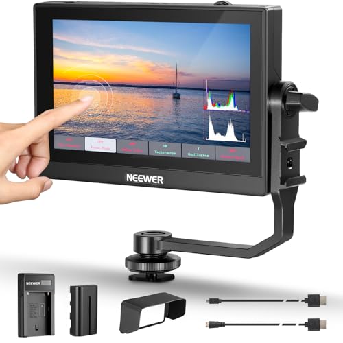 NEEWER F500 5,5" Kamera Feldmonitor, HDR Touchbildschirm mit 3D LUT, Wellenform, Vektorskop, Voll HD 1920 x 1080 IPS 4K HDMI Loop-in/Out DSLR Videopeaking Fokus Assistent Neigungsarm Akku Ladegerät von NEEWER