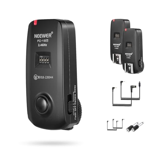 NEEWER FC-16 2,4G Kabelloser Kamera Auslöser für Studio Blitze mit Zwei Empfängern, kompatibel mit Nikon D7100 D7000 D5100 D5000 D3200 D3100 D600 D90 D800E D800 D700 D300S D300 D200 D4 D3S D3X D2Xs von NEEWER