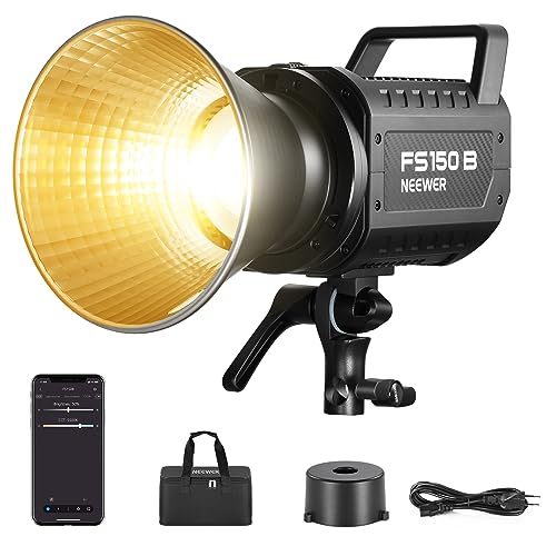 NEEWER FS150B LED Videoleuchte mit 2,4G/APP Steuerung, 130W Bi Color COB leise COB Bi-Color Studio Dauerlicht mit 4 Arten präziser Dimmung, 72000 Lux/1m 2700K-6500K CRI 97+ 12 Effekte Bowens Halterung von NEEWER