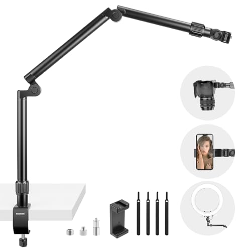 NEEWER Flexible Overhead Kamerahalterung Tischstativ mit Telefonhalterung, 35,4" Aluminium Gelenk Webcam Stand Arm mit C Klemme, Tisch Kamera Halterung für Ringlicht Kamera Smartphone Projektor, ST3A von NEEWER