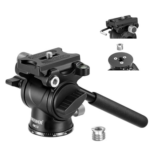 NEEWER Fluid Stativkopf mit Griff und Arca Schnellspanner, Aluminiumlegierung Panorama Drag Pan Tilt Head mit ø43mm skalierter Basis für kompakt Camcorder DSLR Kamera, Max. Belastung:3kg, GM23 Silber von NEEWER