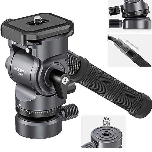 NEEWER Fluidkopf für Videostativ mit +/-10° Nivellierbasis (⌀37mm), Metall Stativkopf Videokopf mit Arca Typ Schnellwechselplatte, Teleskopgriff für Videokameras, DSLR, Max Last 4kg, GM27 Grau von NEEWER