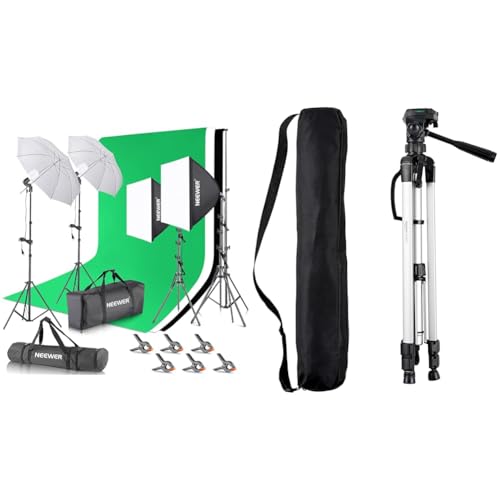 NEEWER Fotostudio Set mit Hintergrund Fotografie & Amazon Basics - Leichtes Kamera-, DSLR- und Fernglasstativ mit Tasche, 1.52 m, Schwarz von NEEWER