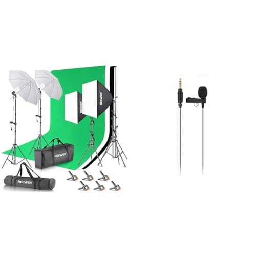 NEEWER Fotostudio Set mit Hintergrund Fotografie: 8,5ftx10ft Hintergrundsystem & RØDE Lavalier GO professionelles Lavalier-/Ansteckmikrofon für Rundfunk von NEEWER