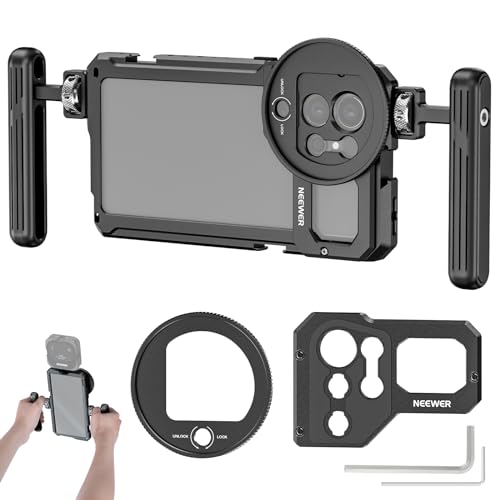 NEEWER Galaxy S23 Ultra Phone Käfig Cage Video Rig mit zwei seitlichen Griffen, 67mm Gewindefilteradapter, 17mm & M Montage hintere Objektiv Platine, Handy Stabilisator für Video und Film, PA021+PA033 von NEEWER