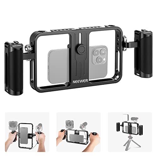 NEEWER Handy Stabilisator Video Rig Set,Aluminium Handykäfig mit Silikongriffen,ausziehbare Telefonklemme,kompatibel mit iPhone 14 Plus 14 Pro Max 13 Pro Max Samsung für Vlogging Live Streaming von NEEWER