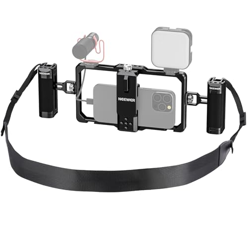NEEWER Smartphone Video Rig mit Nackenriemen,Dual Griff,Lavalier Micro Clip Slot Kompatibel mit SmallRig Videoaufnahme Telefonkäfig Stabilisator für iPhone 15 Pro Max Galaxy S23 Pixel 8 Pro, PA009S von NEEWER