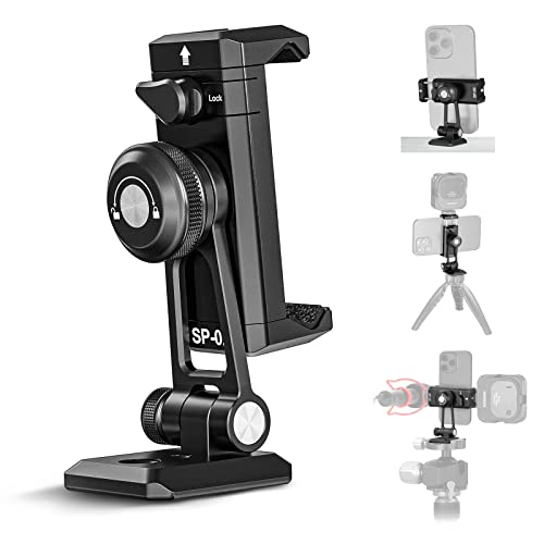 NEEWER Metall Handy Stativ Mount Adapter Halterung mit Arca Typ Schnellwechse Basis, 270° Drehung, 2 Cold Shoes, Telefonhalterklemme, kompatibel mit iPhone 15 14 Pro Max Galaxy S23 Pixel 8 Pro, SP-02 von NEEWER
