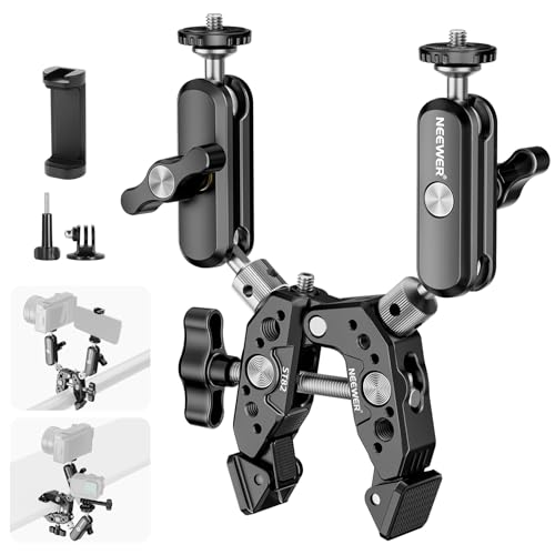 NEEWER Heavy Duty Super Clamp mit Zwei 360° Doppelkugelkopf Magischen Armen 1/4" 3/8" Schraubgewinde Handy/Actionkamera Halterungsadapter kompatibel mit GoPro DJI Insta360 DSLR, ST89 von NEEWER