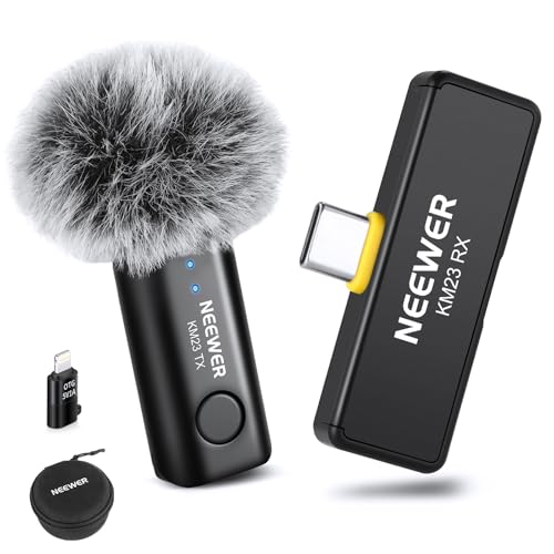NEEWER Kabelloses Lavalier Mikrofon Set für USB C, Mini Ansteckmikrofon mit Geräuschunterdrückung und einem klick, Omnidirektionale Kondensatormikrofon kompatibel mit iPhone 15 Samsung Android, KM23 von NEEWER