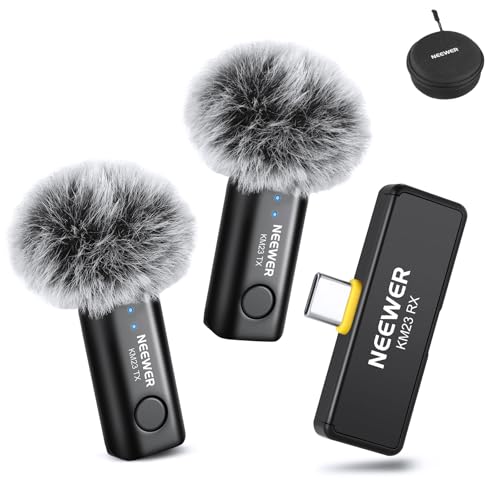NEEWER Kabelloses Lavalier Mikrofon Set für USB C, omnidirektionales Kondensatormikrofon, kompatibel mit iPhone 15 Samsung Android Handys, Mini Ansteckmikrofon mit Geräuschunterdrückung für Vlog, KM23 von NEEWER