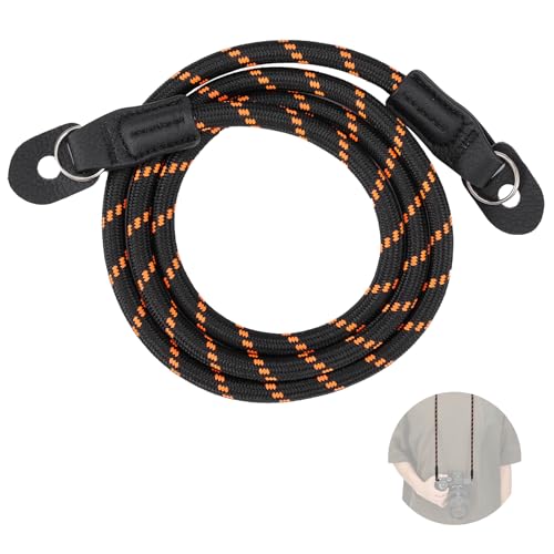 NEEWER Kamera Schultergurt, strapazierfähiger Umhängegurt, runder Kameragurt, gewebter Nylon Kletterseil Gurt mit Schlüsselringen und Schutzklappen für DSLR spiegellose Kamera, 110cm, Orange, CA096 von NEEWER