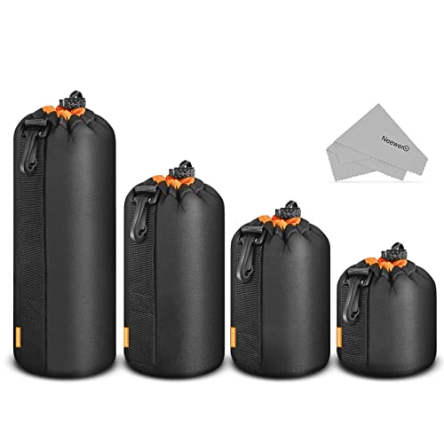 NEEWER Kameraobjektiv Tasche(4 Pack/4 Größen)Dicker Schutzbeutel mit Kordelzug,orangefarbener Innenraum,weiche Plüsch Neoprentasche,kompatibel mit Sony Canon Nikon Pentax Olympus Panasonic DSLR Lens von NEEWER