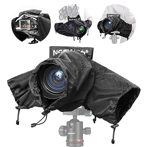 NEEWER Kameraregenschutz, robuster Nylon Regenmantel, kompatibel mit spiegelloser Canon Sony Nikon Fujifilm DSLR Vlog Kamera und 24–70mm/16–35mm Objektiv, mit Ärmeln, Kordelzug, Sichtfenster, PB008 von NEEWER