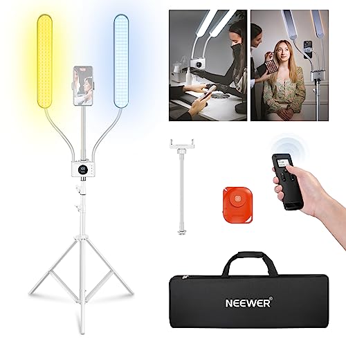NEEWER LED Kosmetik Licht mit Handyhalter und Taschenset, Videolicht mit 2,4G/PC/MAC Steuerung, Streaming Light mit CRI98+ stufenlos dimmbare Make up Augenbrauen Tattoo Wimpern leuchte, BH40B von NEEWER