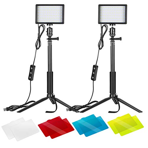 NEEWER LED Videolicht Set mit verstellbarem Stativ Ständer Farbfiltern dimmbares 5600K USB Kamera Video Licht für Tisch Zoom Videokonferenz Streaming YouTube Videoleuchte Fotografie 2 Pack von NEEWER