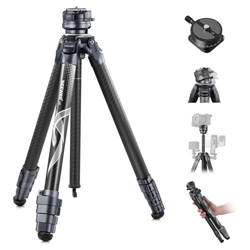 NEEWER LITETRIP LT32 62" Reisestativ Kohlefaser Stativ Kamerastativ mit ±15° Nivellierbasis abnehmbarer Mittelachse 360° Schwenk Arca Typ QR Platte kompatibel mit Peak Design Capture V3 (ehemals TP62) von NEEWER