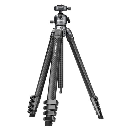 NEEWER LITETRIP LT38 61" Kamera Reisestativ aus Kohlefaser 360° Schwenk/Neige niedrige Profil Kugelkopf flexible Mittelachse Arca QR Platte kompatibel mit Peak Design Stativ Clip V3 max Last 10kg von NEEWER