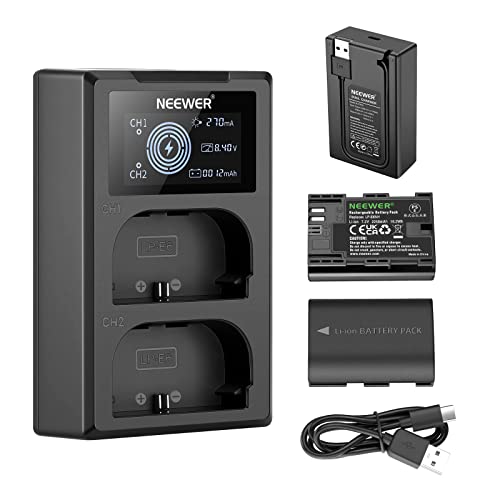 NEEWER LP-E6NH Ersatz Akku Ladegerät Set, kompatibel mit Canon EOS R7 R5 R6 R, 5D III IV, 6D II, 7D II, 70D, 80D, 90D, 2er Pack2250mAh Akkus, Dual USB Ladegerät mit LCD Bildschirm, USB C Kabel NEEWER LP-E6NH Ersatz Akku Ladegerät Set, kompatibel mit Canon EOS R7 R5 R6 R, 5D III IV, 6D II, 7D II, 70D, 80D, 90D, 2er Pack2250mAh Akkus, Dual USB Ladegerät mit LCD Bildschirm, USB C Kabel von NEEWER