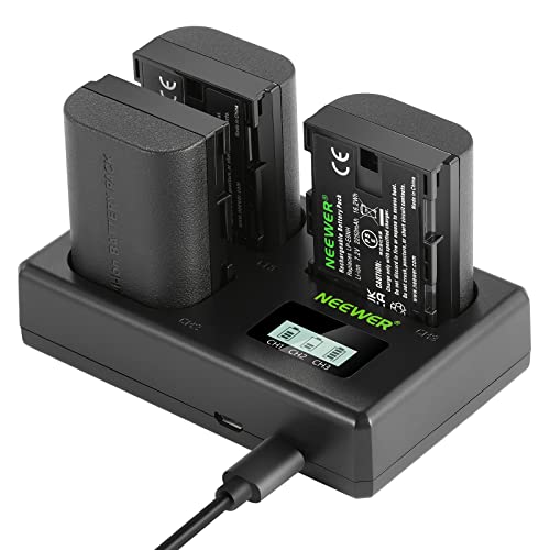 NEEWER LP-E6NH Ersatz Akku und USB Ladegerät Set, 3er Pack 2250mAh Ersatz für LP-E6NH Akku & Triple Slot USB Ladegerät Kompatibel mit Canon EOS R7 R5 R6 R6 II R, 5DIV, 6DII, 7DII, 80D, 90D von NEEWER