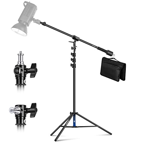 NEEWER Luftgepolstertes Aluminium Lichtstativ, 3m verstellbares Fotostativ mit Galgenarm, Gegengewicht, Sandsack, 1/4" Schraube für Softbox, Studiolicht, Blitz, Schirm, max. Belastung 5kg, 2er Pack von NEEWER