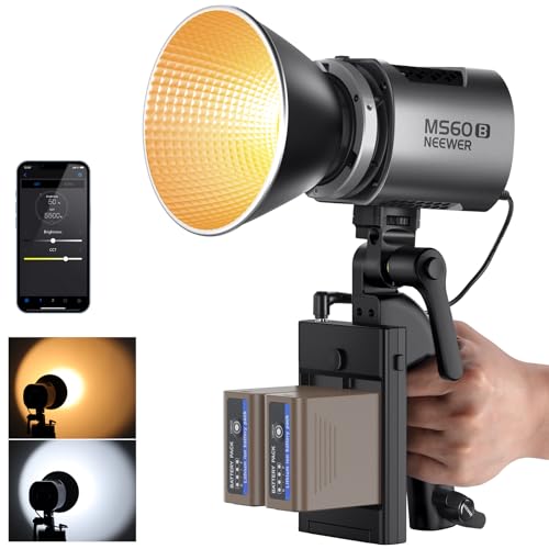 NEEWER MS60B 65W Videoleuchte COB LED Studiolicht mit Akku Set, 2,4G/APP Steuerung, 2x7800mAh NP-F970 Akku PD Schnellladung, 2700K–6500K Dauerlicht, 40000Lux/1m, CRI97+/TLCI98+ 12 Szenen, Bowens Mount NEEWER MS60B 65W Videoleuchte COB LED Studiolicht mit Akku Set, 2,4G/APP Steuerung, 2x7800mAh NP-F970 Akku PD Schnellladung, 2700K–6500K Dauerlicht, 40000Lux/1m, CRI97+/TLCI98+ 12 Szenen, Bowens Mount von NEEWER